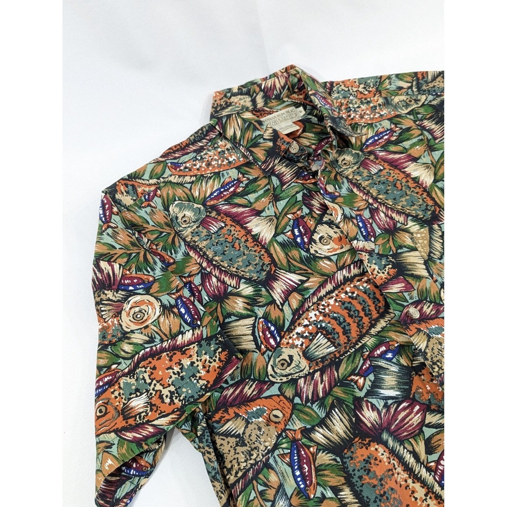 Vintage 90s Banana Republic Safari & Travel Clothing Safari Fish All Over Small